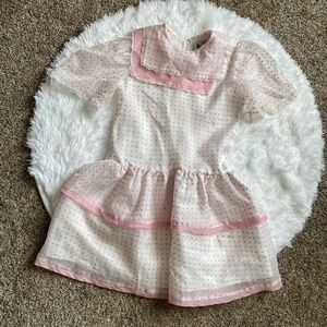 Piccolino Vintage Dress Polka Dot Pink White Zip Back Lightweight Girls Size 7
